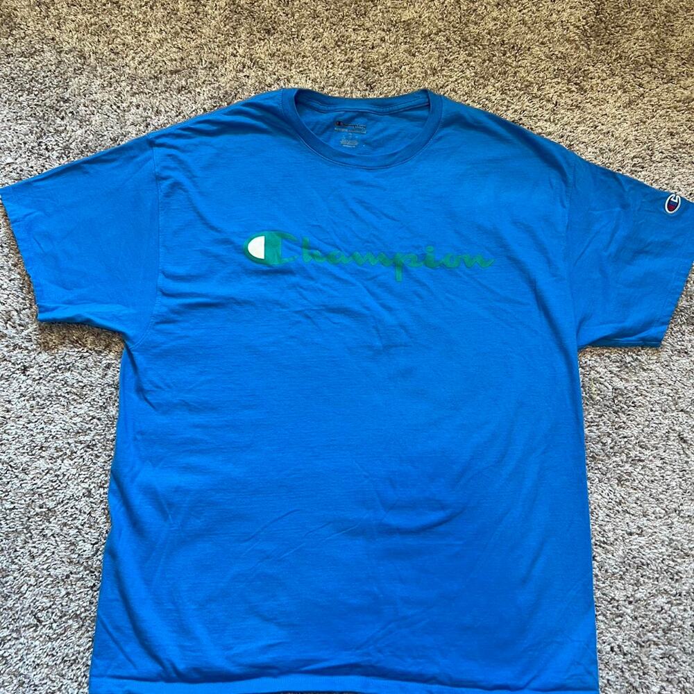 Champion Crew Neck Cotton Tshirt Mens XL Blue Short Sleeve Logo Streetwear